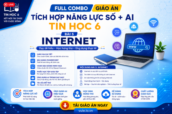 Full combo giáo án tích hợp năng lực số + AI  tin 6. Bài 5.Internet